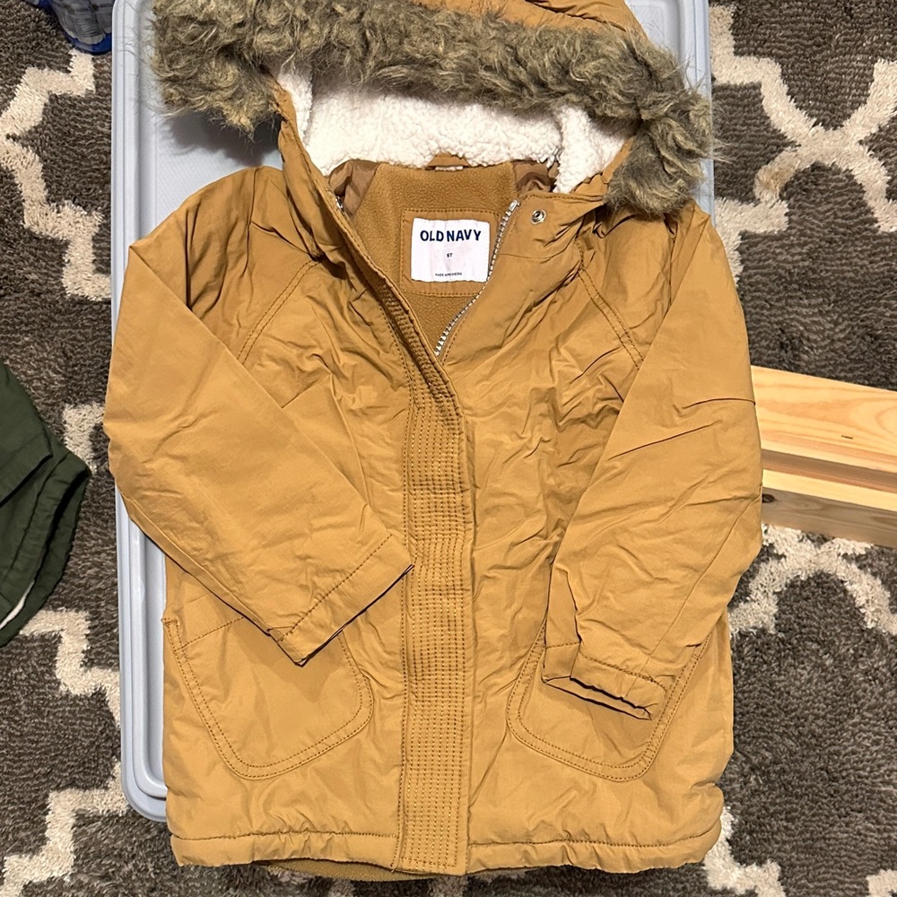 Old Navy Kids Brown Puffer Coat with Faux Fur Hood
